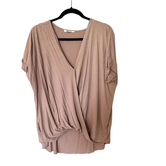 Double Zero Slouchy Surplice Top in Desert Rose Women's Short Sleeve Size L GUC - Picture 1 of 8
